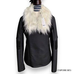 Helmut Lang Black Film Coating Material Faux Fur Men's Size M Moto Jacket